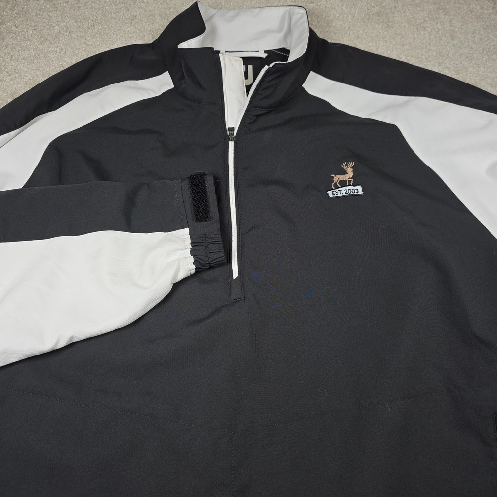 FootJoy FJ Jacket Mens L Black‎ White 1/4 Zip Golf Pullover Windbreaker Outdoor - Picture 1 of 9